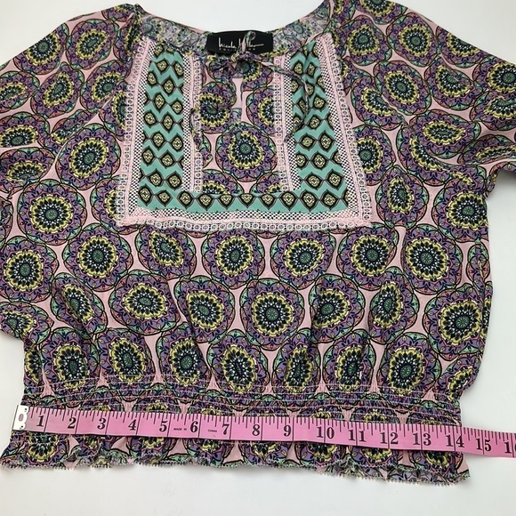 Nicole Miller Glassflower Silk Blend Peasant Top Blouse Medium Puff Slee… - Picture 15 of 16